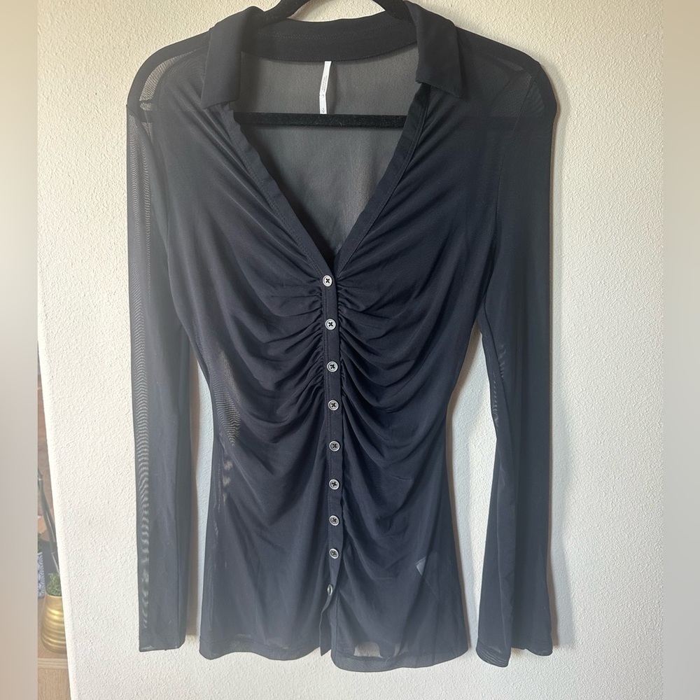 Free People Lucky Shirtee in black mesh